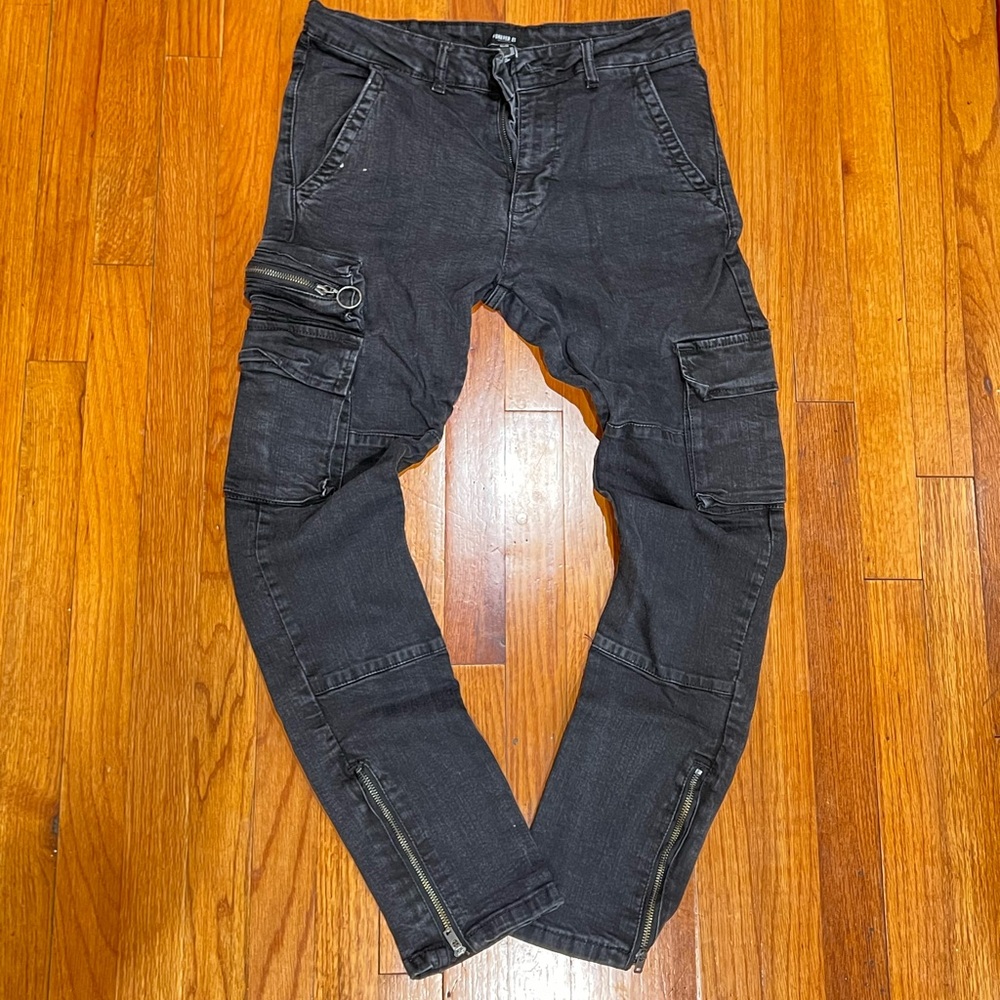 Men’s Dark Slim Straight Cargo jeans withh Zip on both leg and pocket